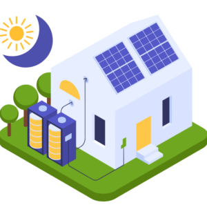 illustrative of house with solar panels and a sun and moon