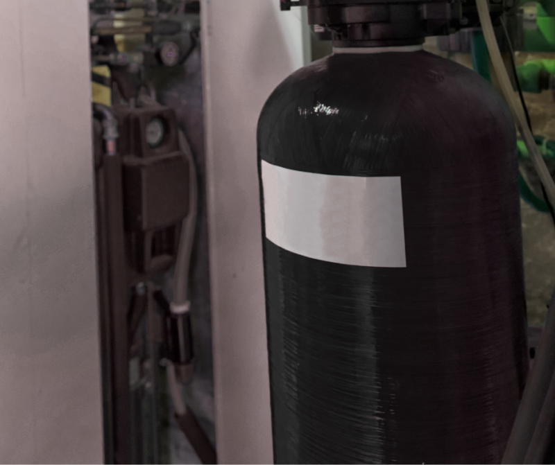 water softener with piping in the back