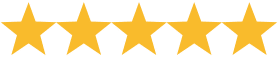 Five yellow stars in a row on a light gray background, commonly used to represent a five-star rating or review.